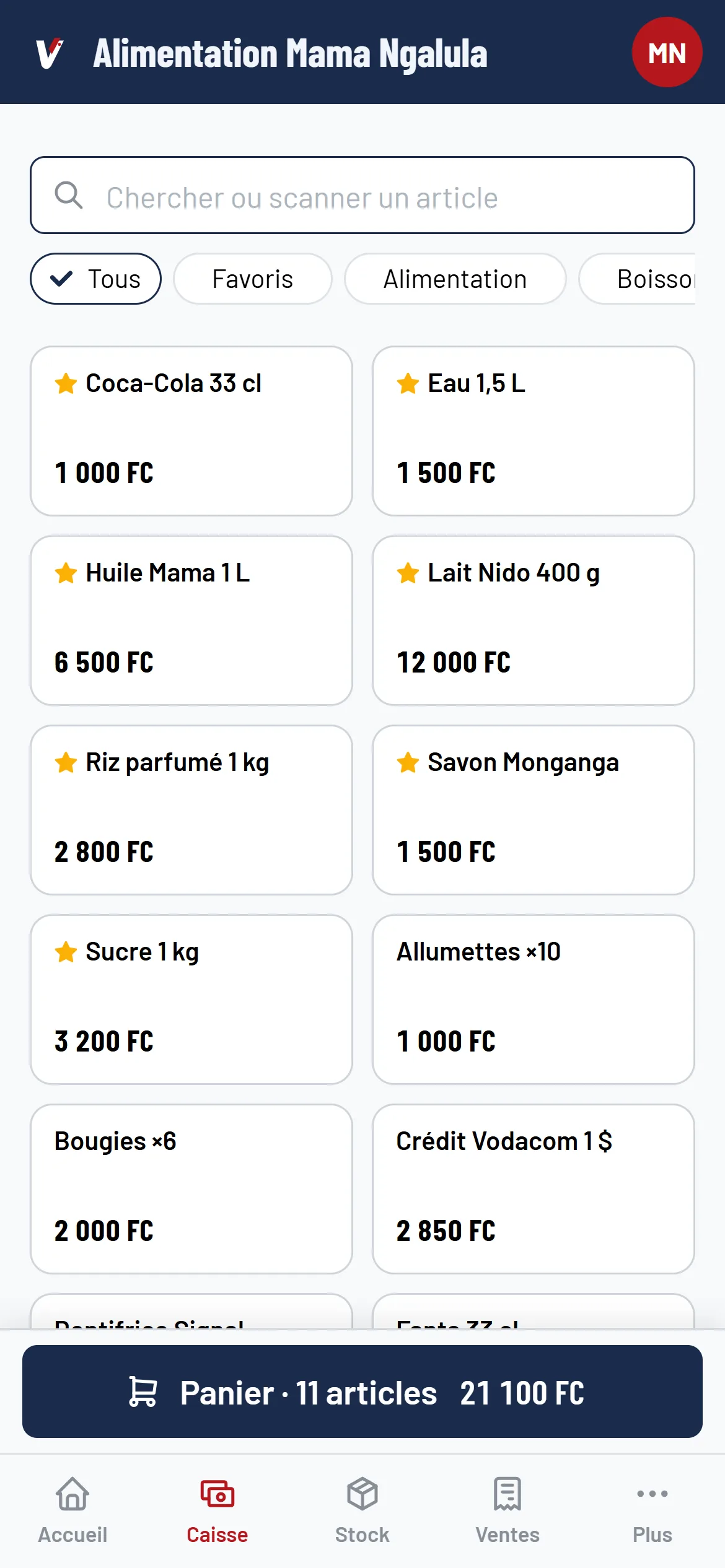 La caisse de vitePOS avec un panier en cours